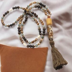 🆑️ CLEARANCE Burma Jade Bronzite Tibetan Agate 108 Gemstone Bead Mala Necklace